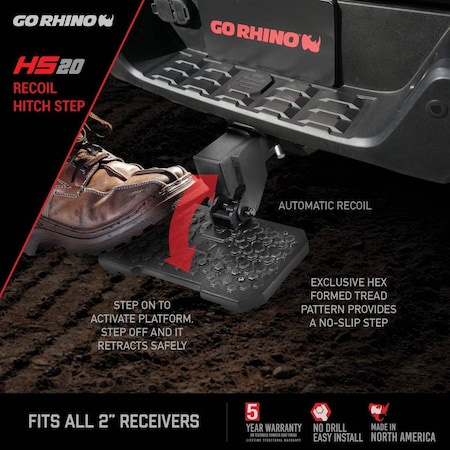 Go Rhino Hitch Mount Fits 2 Receivers 12 Lenght Flat Step NonExtendable Flip Down Textured HS2012T